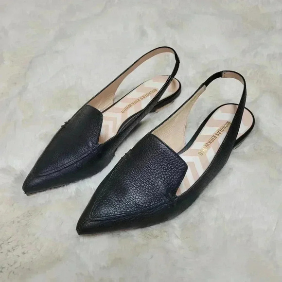 Nicholas Kirkwood Beya Pointed Toe Slingback Pumps Black Leather Flats 3… - Picture 2 of 9